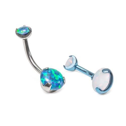 Photo of synthetic opal titanium belly button ring