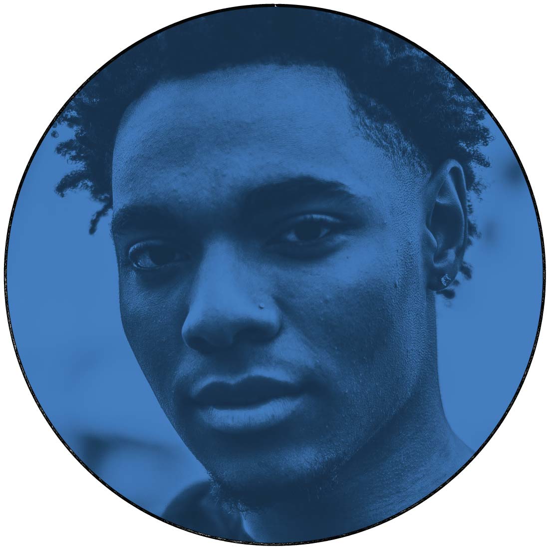 Man with nostril piercing and PainfulPleasures blue overlay