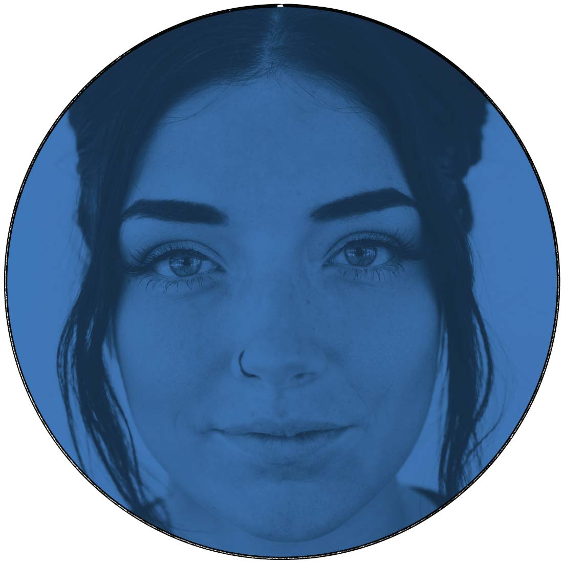 Girl with nostril piercing and PainfulPleasures blue overlay
