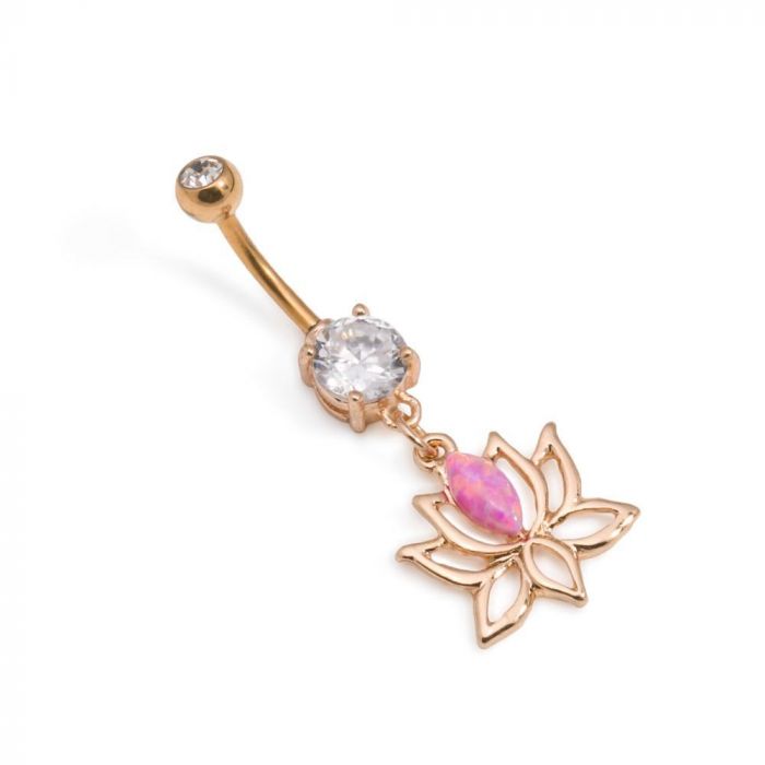 Photo of gold-plated lotus flower belly button ring