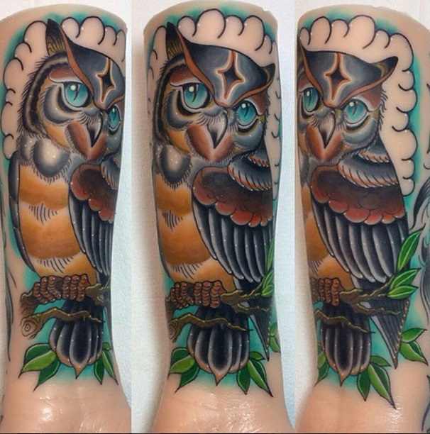 A Pound of Flesh Owl Arm Tattoos by Pat Whiting