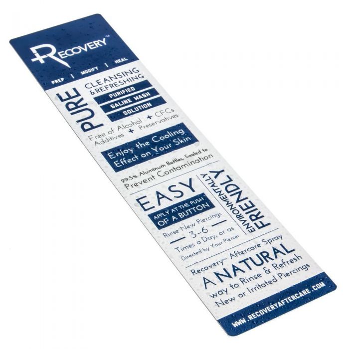 Plastic insert for tattoo and piercing aftercare instructions by Recovery