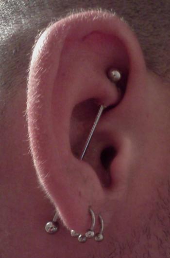 Vertical Industrial Piercing, Industrial Piercing, Industrial Barbell