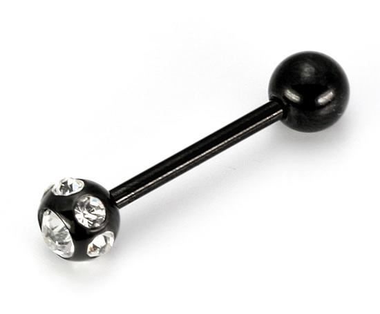 Photo of jeweled blackout barbell for tongue piercings