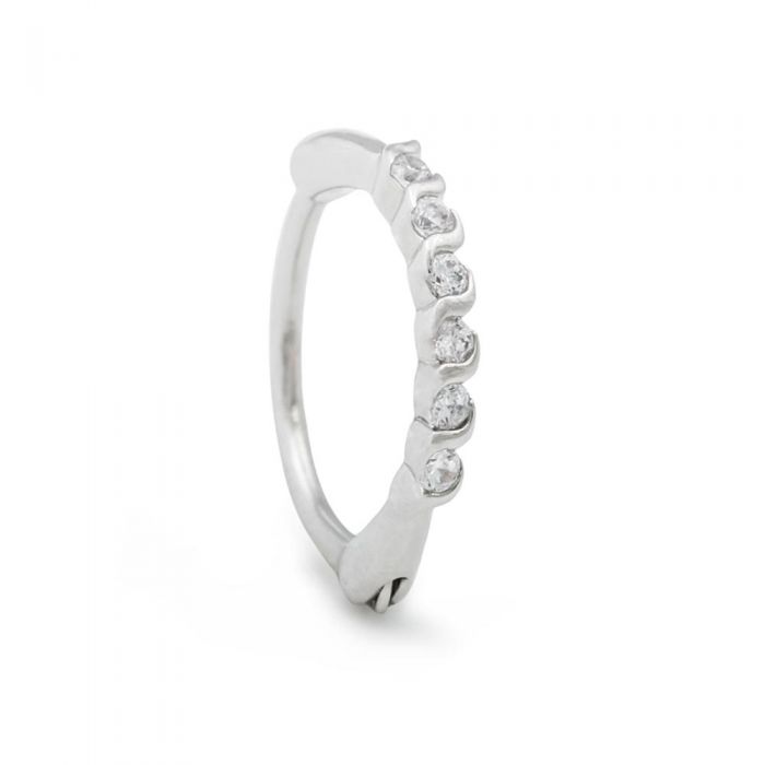 Rhodium plated clicker ring with jewels for helix piercings