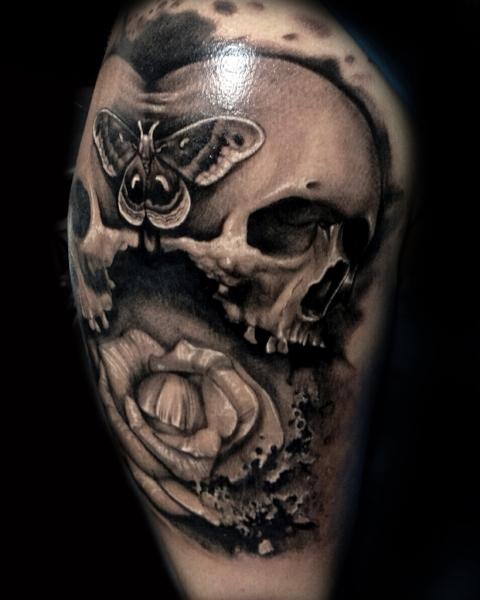 Skull & Moth Tattoo by Nico Negron of Tattoo Afterlife