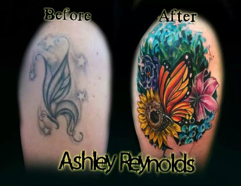 Butterfly Cover-up Tattoo by Ashley Reynolds of Body Mod Ink