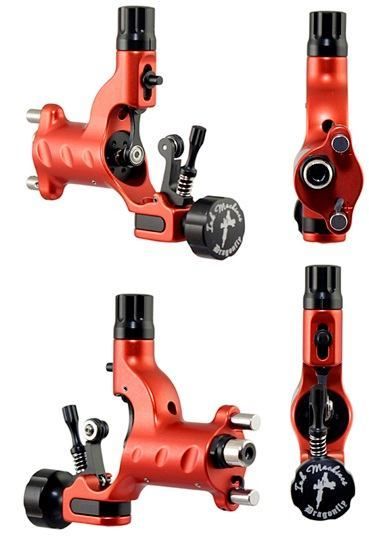 Devilish red Dragonfly tattoo machine by Ink Machines on a white backdrop