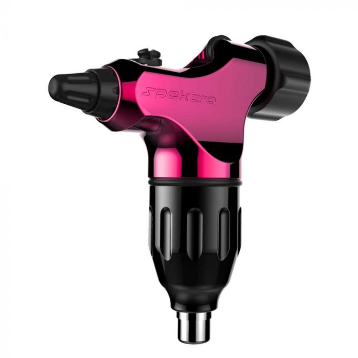 Pink Spektra Halo rotary tattoo machine on a white backdrop