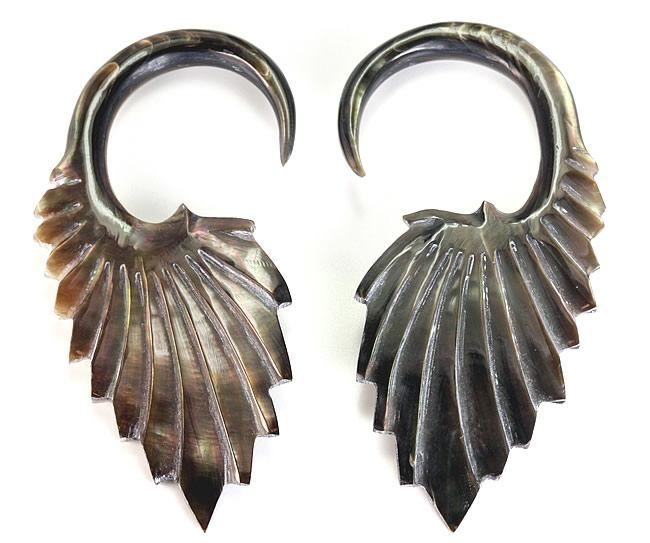 Pair of black mother of pearl organic earrings for large-gauge piercings