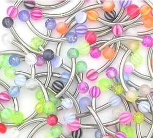 16g 5/16" Eyebrow Bent Barbells with Acrylic Balls