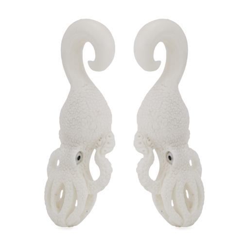 Pair of bone-carved octopus hangers