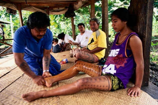 Polynesian Youth Getting Tattooed 