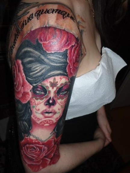 Dia de Muerte Sugar Skull Tattoo Sleeve 