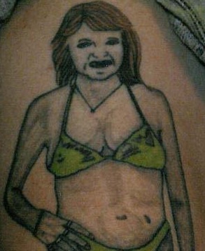 Bad Portrait Tattoo of a Woman in a Bikini 