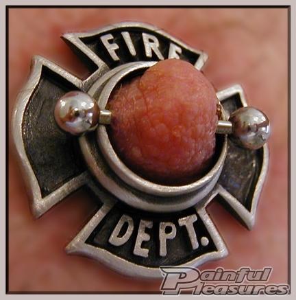 Fire Department Nipple Shields | Male Nipple Piercing Pictures From the Painful Pleasures Gallery 