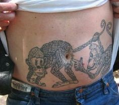 Badd Tattoo: Abdominal Tattoo of a Monkey Exploring Another Monkey's Butt Hole 