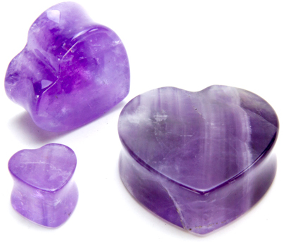 Amethyst Stone Heart Plugs | Healing Crystal Jewelry 