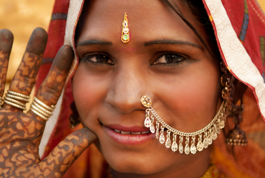 Indian Woman With Nose Ring and Henna Tattoos 