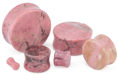 Double Flare Rhodonite Stone Plugs | Healing Crystal Jewelry 