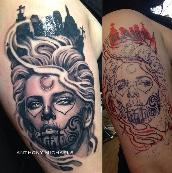 Anthony Michaels tattoo, coverup tattoo, portrait tattoo