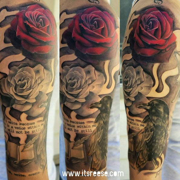 reese hilburn tattoo, raven tattoo, edgar allen poe tattoo