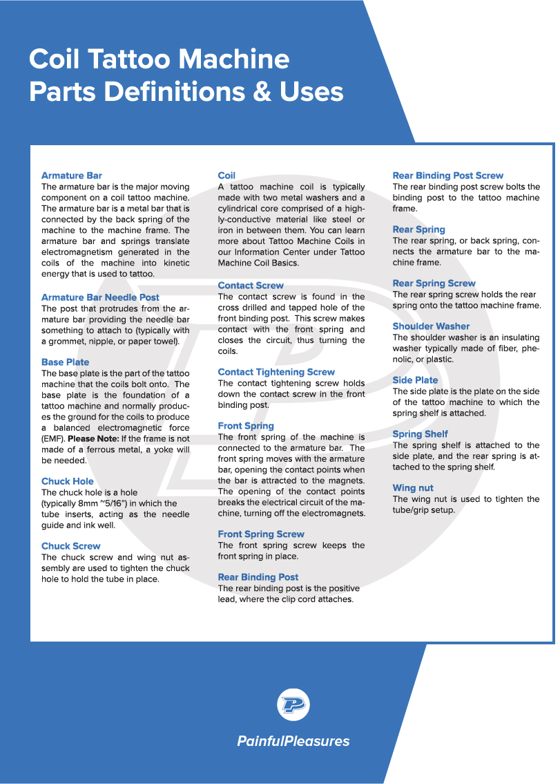 coil tattoo machines, tattoo machine diagram, coil machine glossary