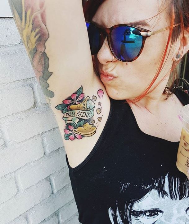 armpit tattoo, armpit stink, fortune cookie tattoo