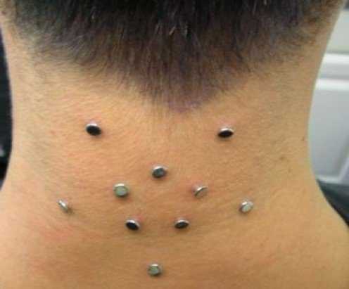 multiple piercings, neck, nape piercing