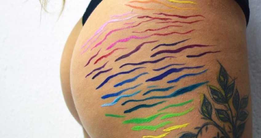 stretch mark art, rainbow stretch mark, body art