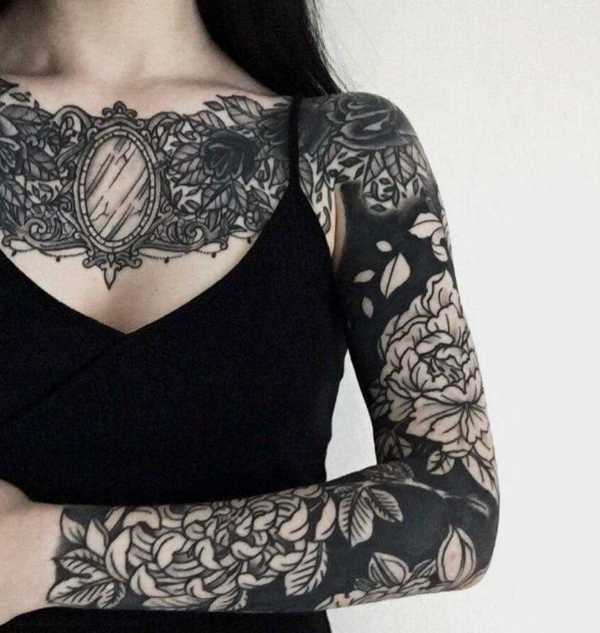 black out sleeve tattoo, gareth bannister tattoo, blackwork tattoo