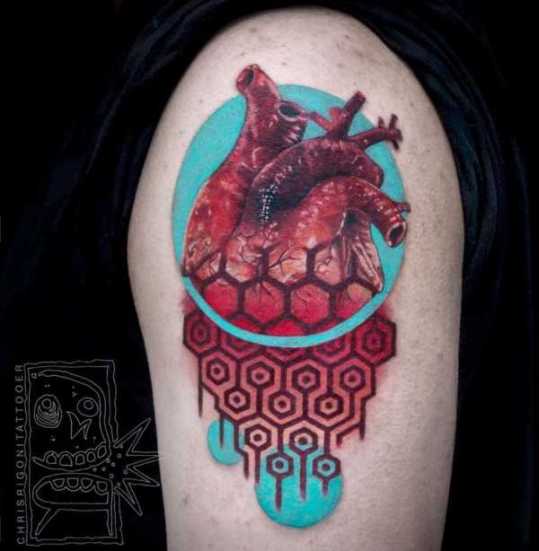 heart tattoo, style mash up tattoo, chris rigoni tattoo