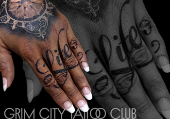 grim city tattoo club, knuckle tattoos, high quality tattoo image