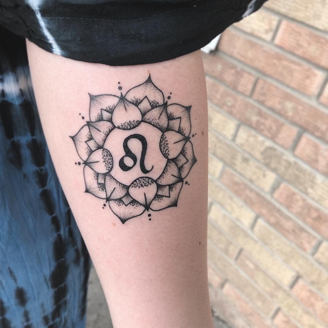 astrology tattoo, leo tattoo, mandala tattoo