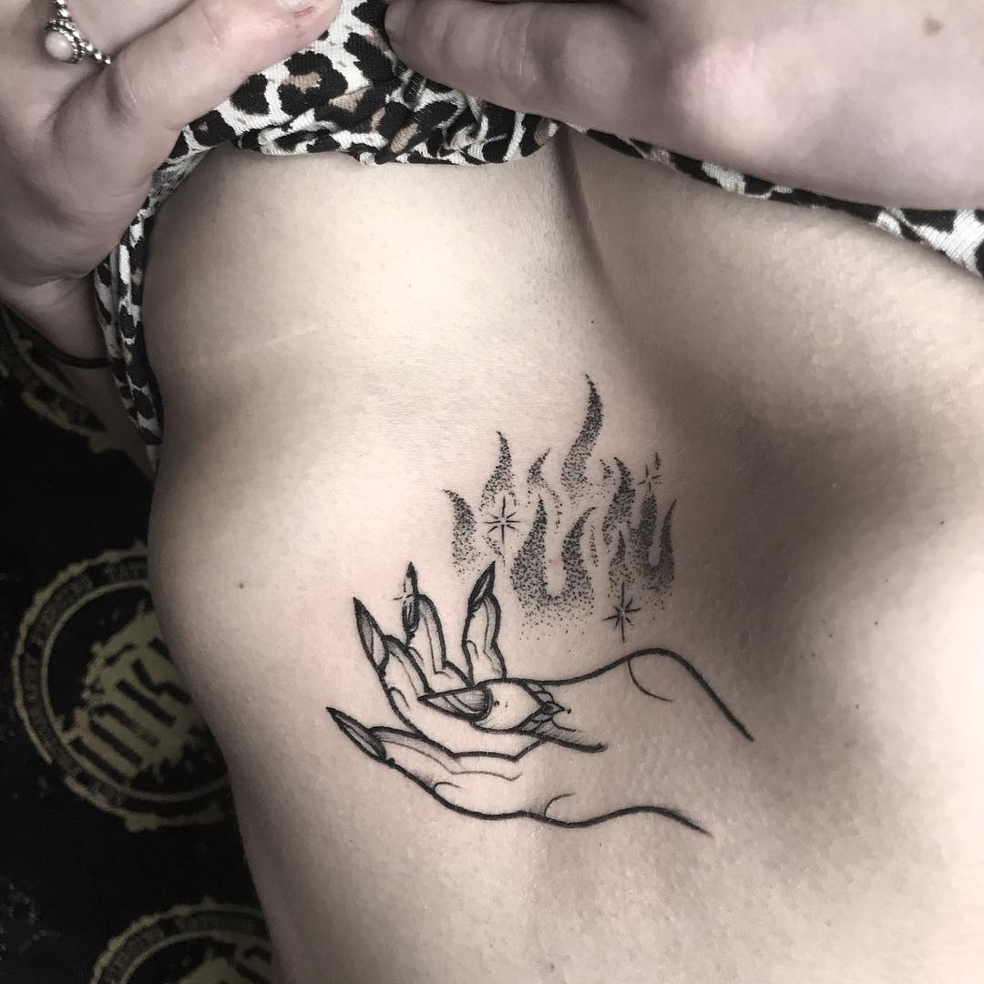flame tattoos, fire tattoos, dotwork tattoos, Imogen Thorpe tattoo