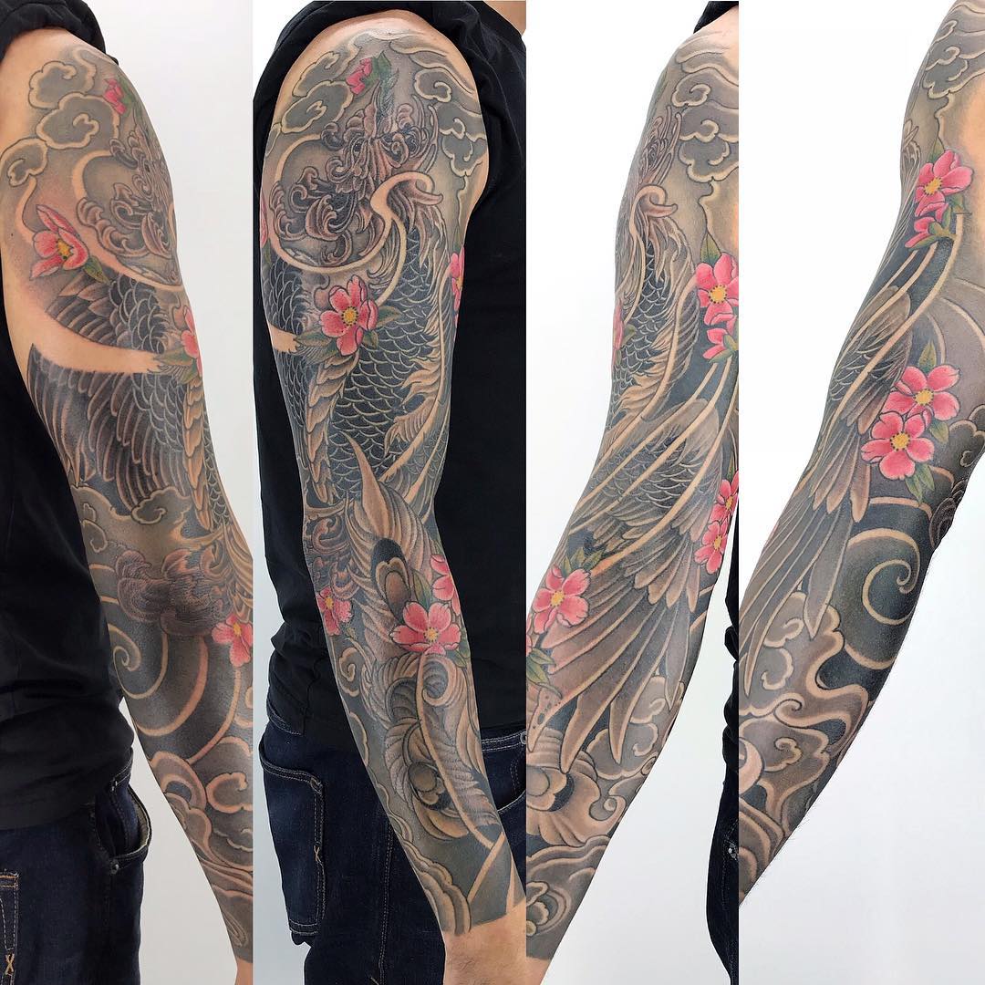 phoenix tattoos, mythology tattoos, irezumi tattoos, Japanese traditional tattoos, Horihon tattoo
