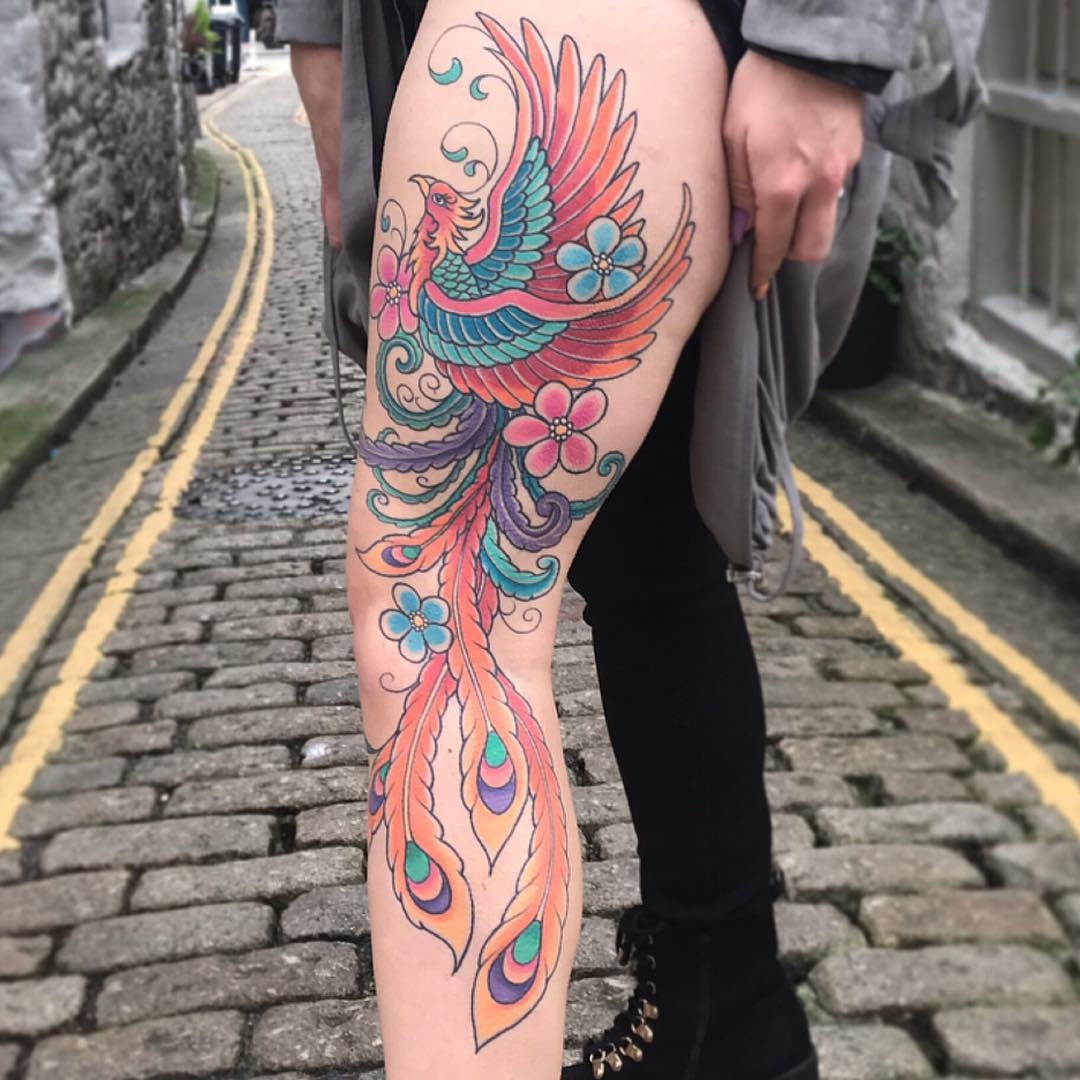 phoenix tattoos, mythology tattoos, animal tattoos, Caroline Derwent tattoo