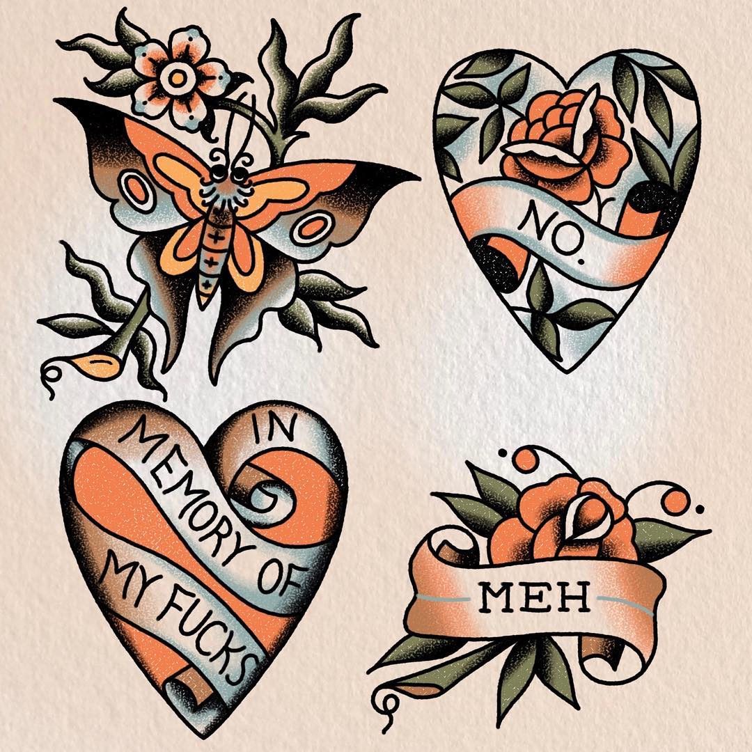 valentine tattoos, traditional tattoos, flash tattoos, Lindsey Morehead tattoo