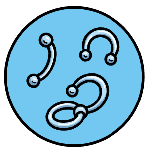 Illustration of basic body jewelry for genital piercings