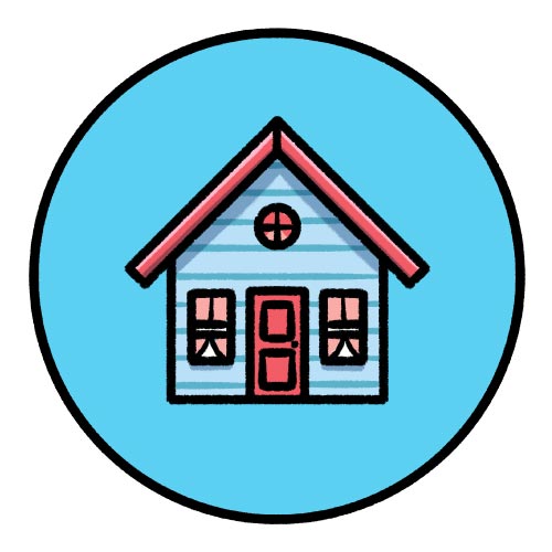illustrative blue house icon in blue circle