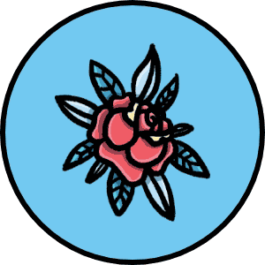illustrated traditional rose design on blue background