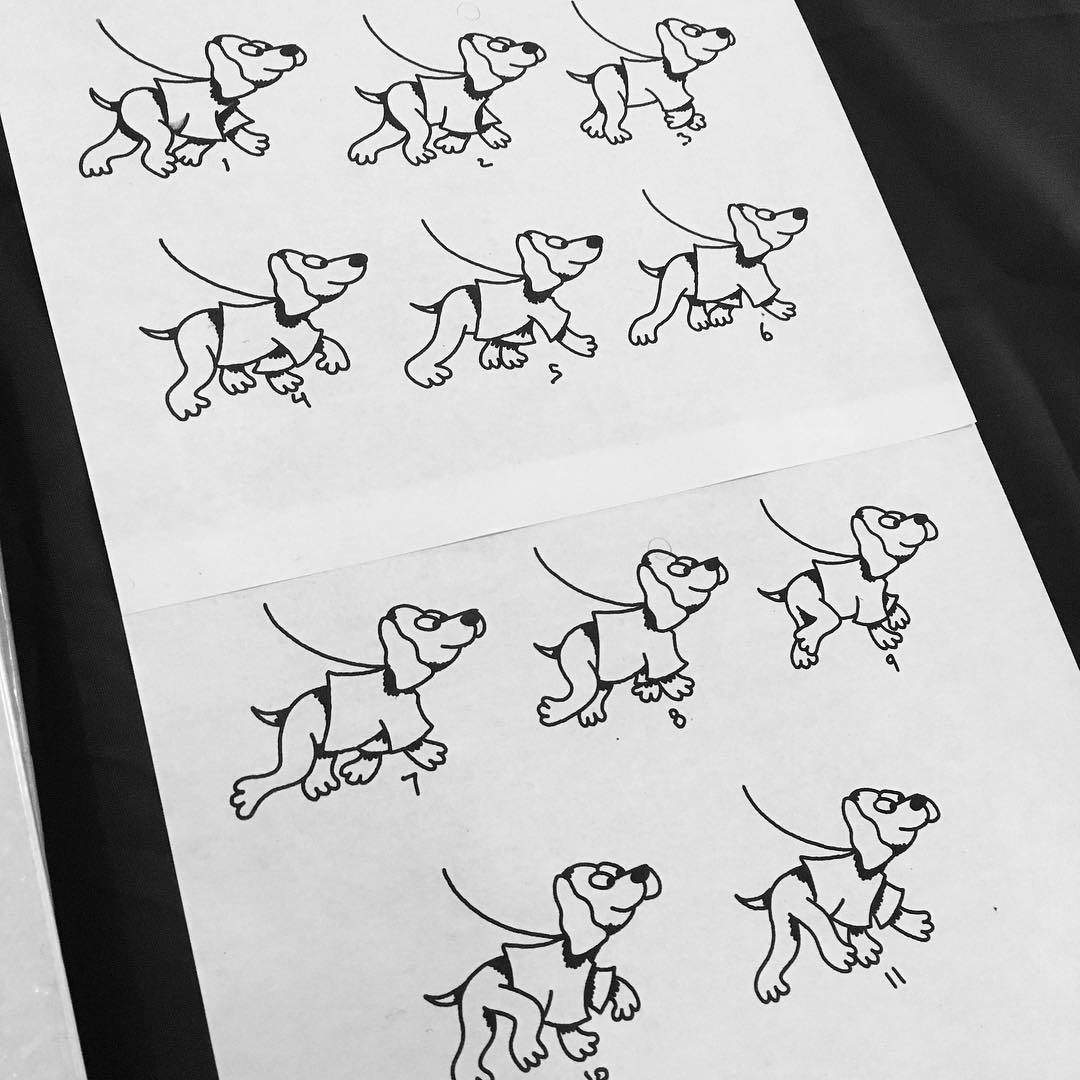 a series of illustrated dogs by artist Phil Berge for animated tattoos 