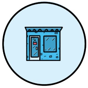 illustrative tattoo shop front in blue icon