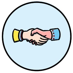 illustrated shaking hands in blue circle