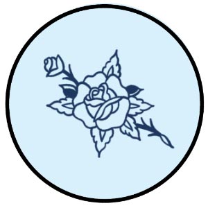 illustrative rose outline in blue circle