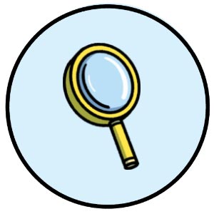 illustrative magnifying glass in blue circle
