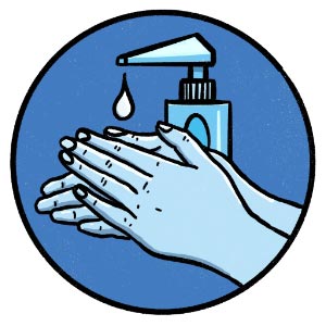 illustrated hands and soap bottle icon