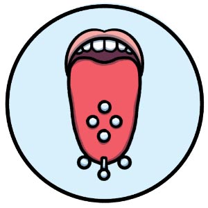 illustrated tongue icon with multiple piercings
