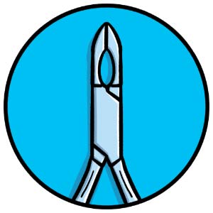 illustrated ring closing plier icon on blue circular background