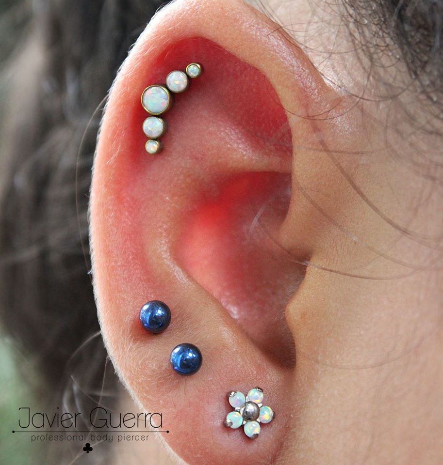 Photo of curated ear by professional body piercer Javier Guerra